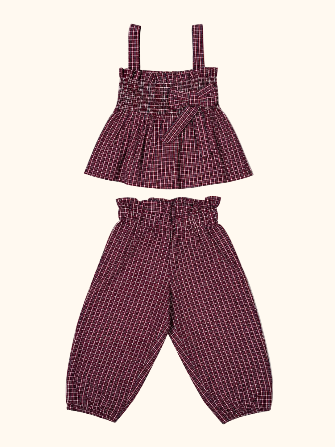 Red Plaid Smocked Two-Piece Set