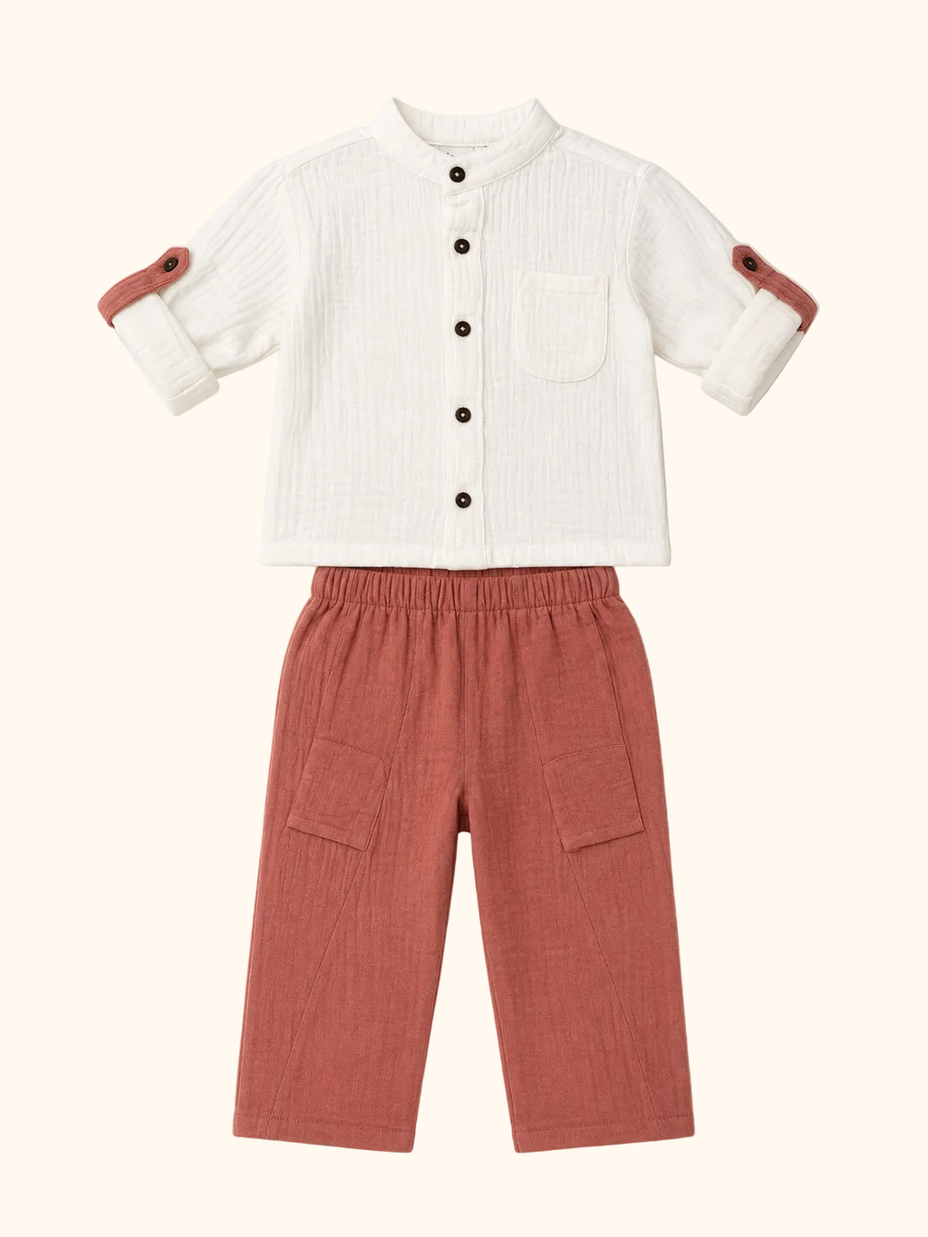 Muslin White Shirt &amp; Terracotta Pants Set