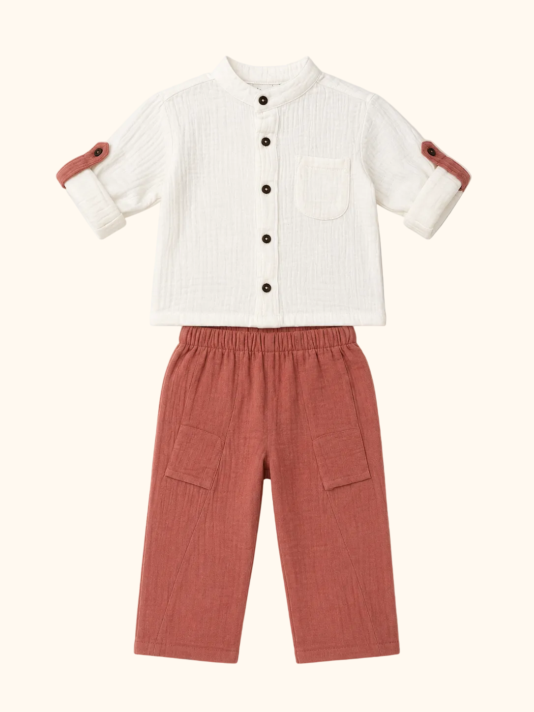 Muslin White Shirt &amp; Terracotta Pants Set