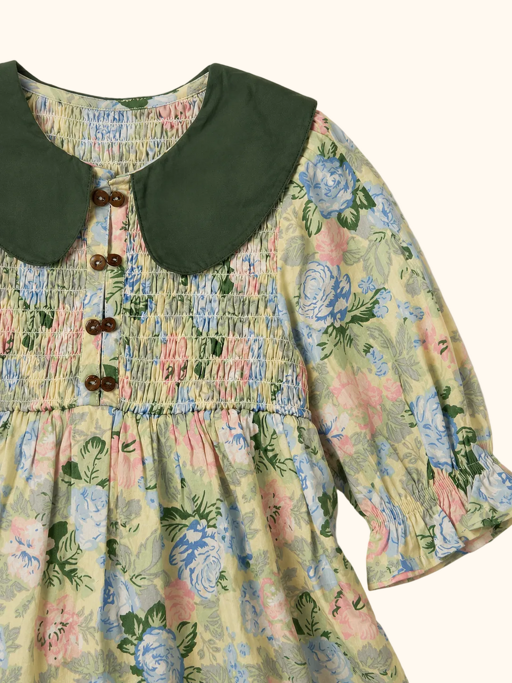 Floral Smocked Dress with Green Collar