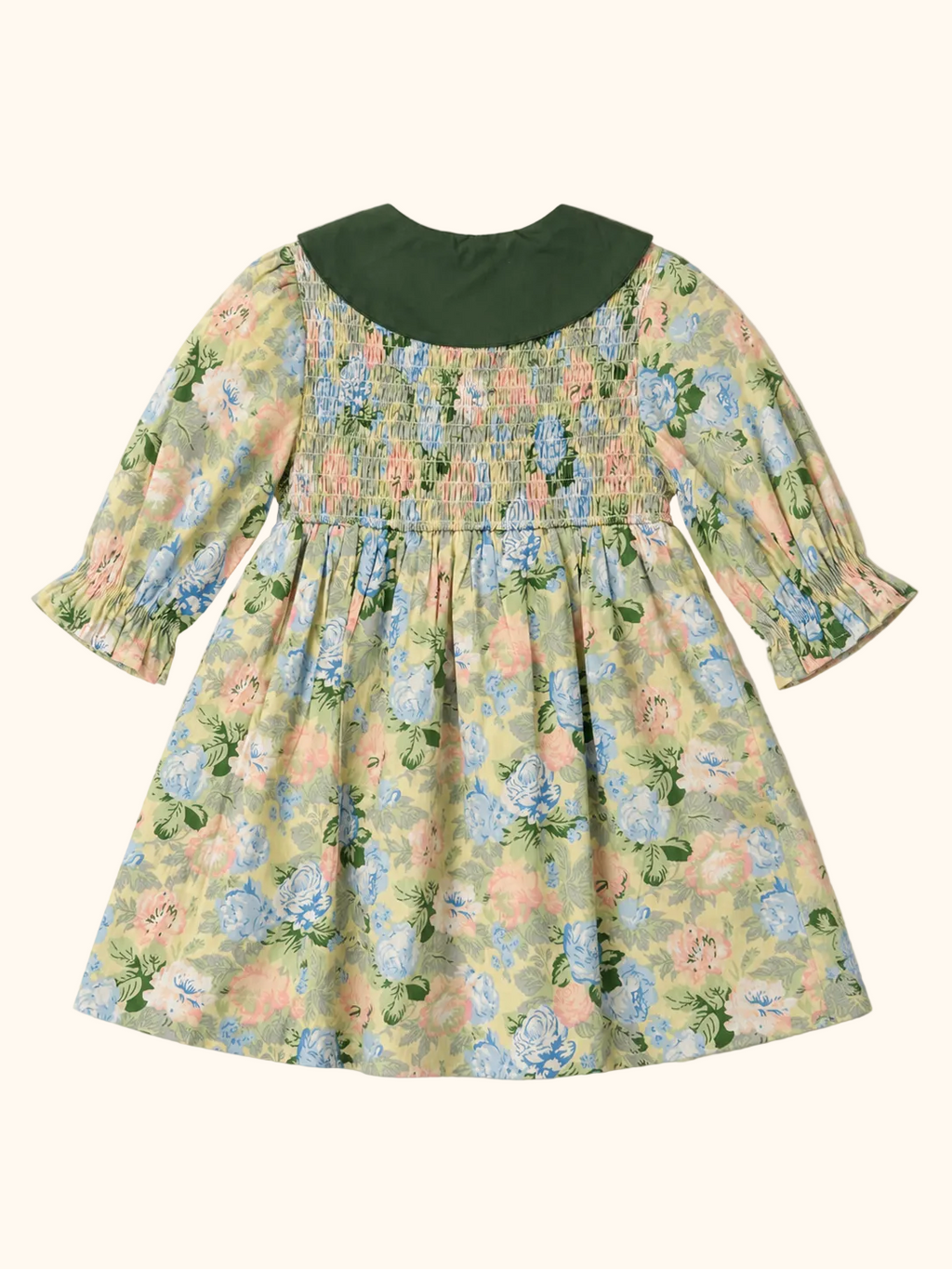 Floral Smocked Dress with Green Collar