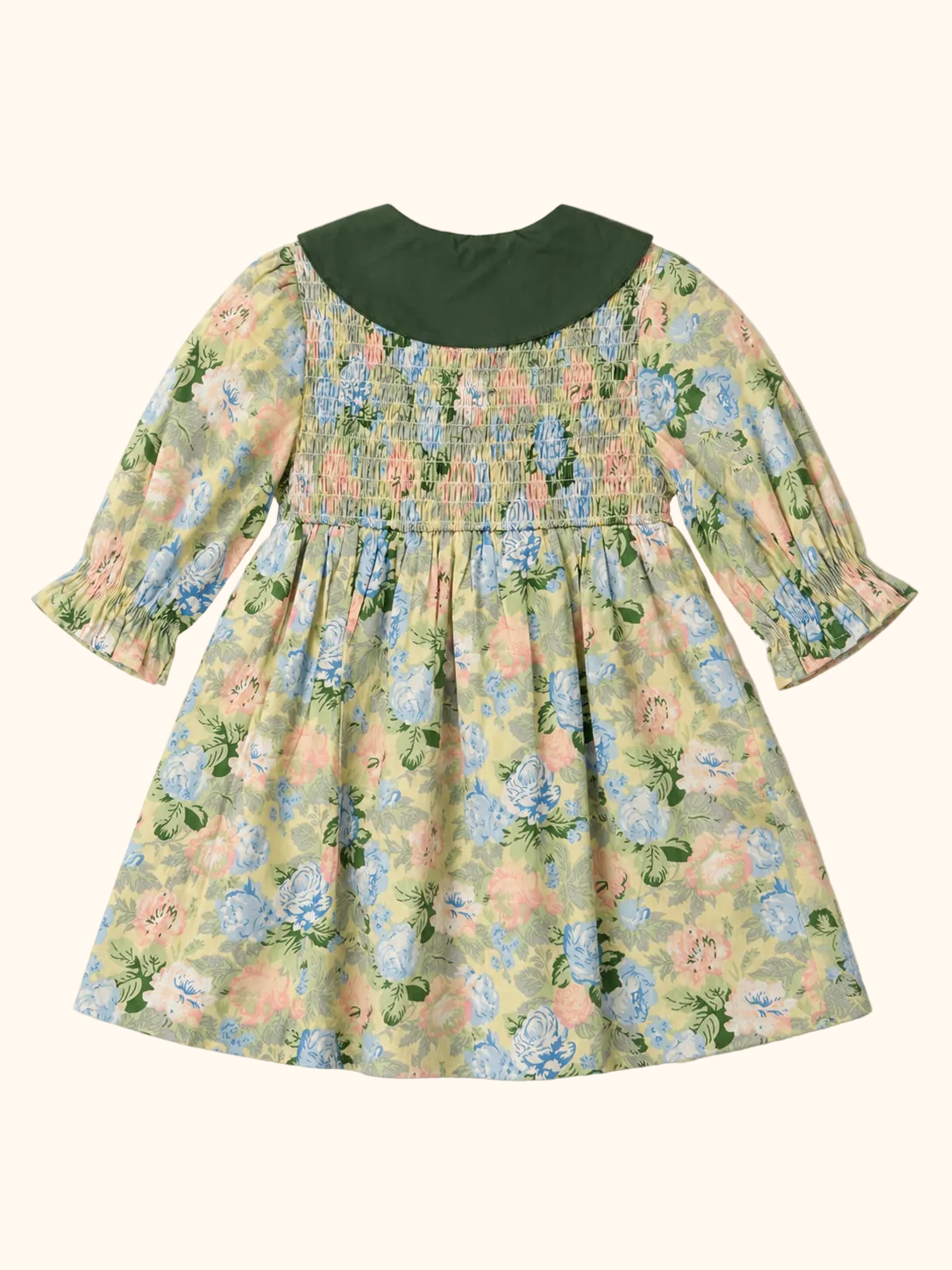 Floral Smocked Dress with Green Collar