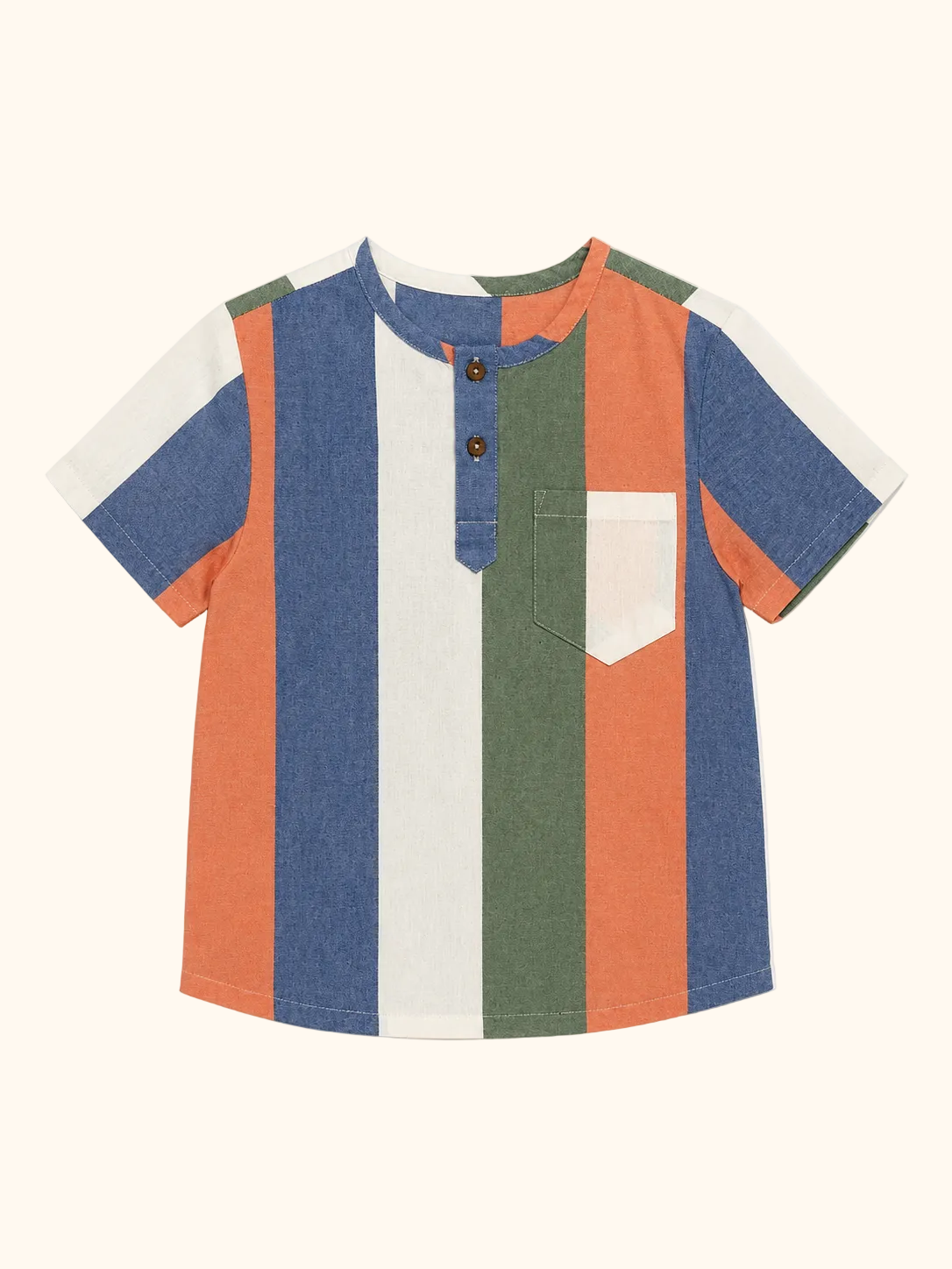 Colourblock Stripe Shirt & Beige Shorts Set