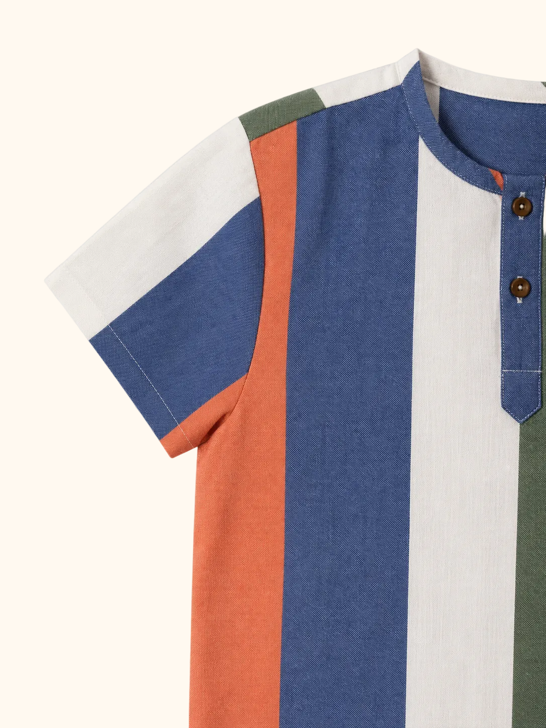 Colourblock Stripe Shirt & Beige Shorts Set
