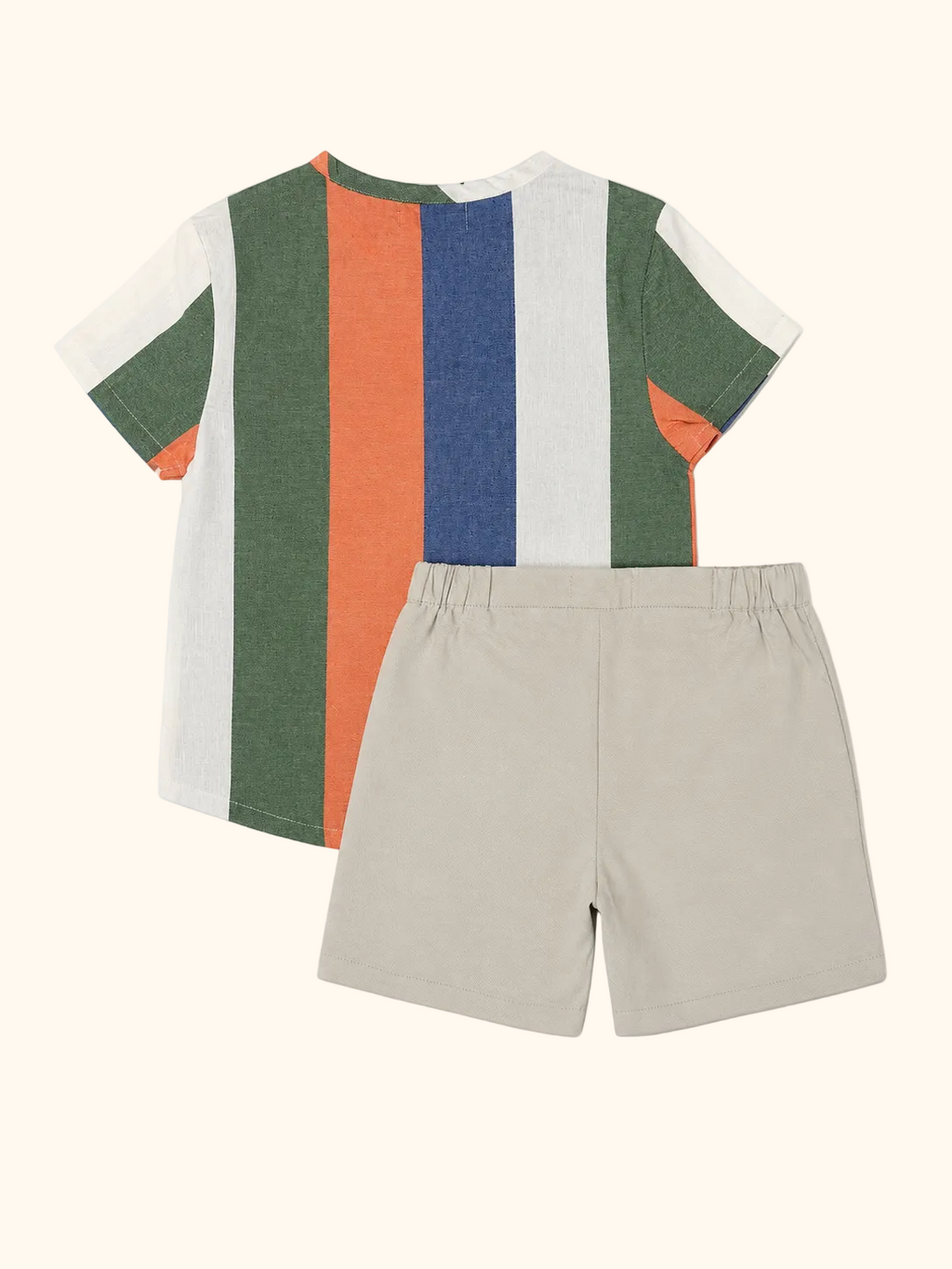 Colourblock Stripe Shirt & Beige Shorts Set