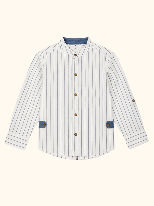 Blue Pinstripe Shirt & Shorts Set