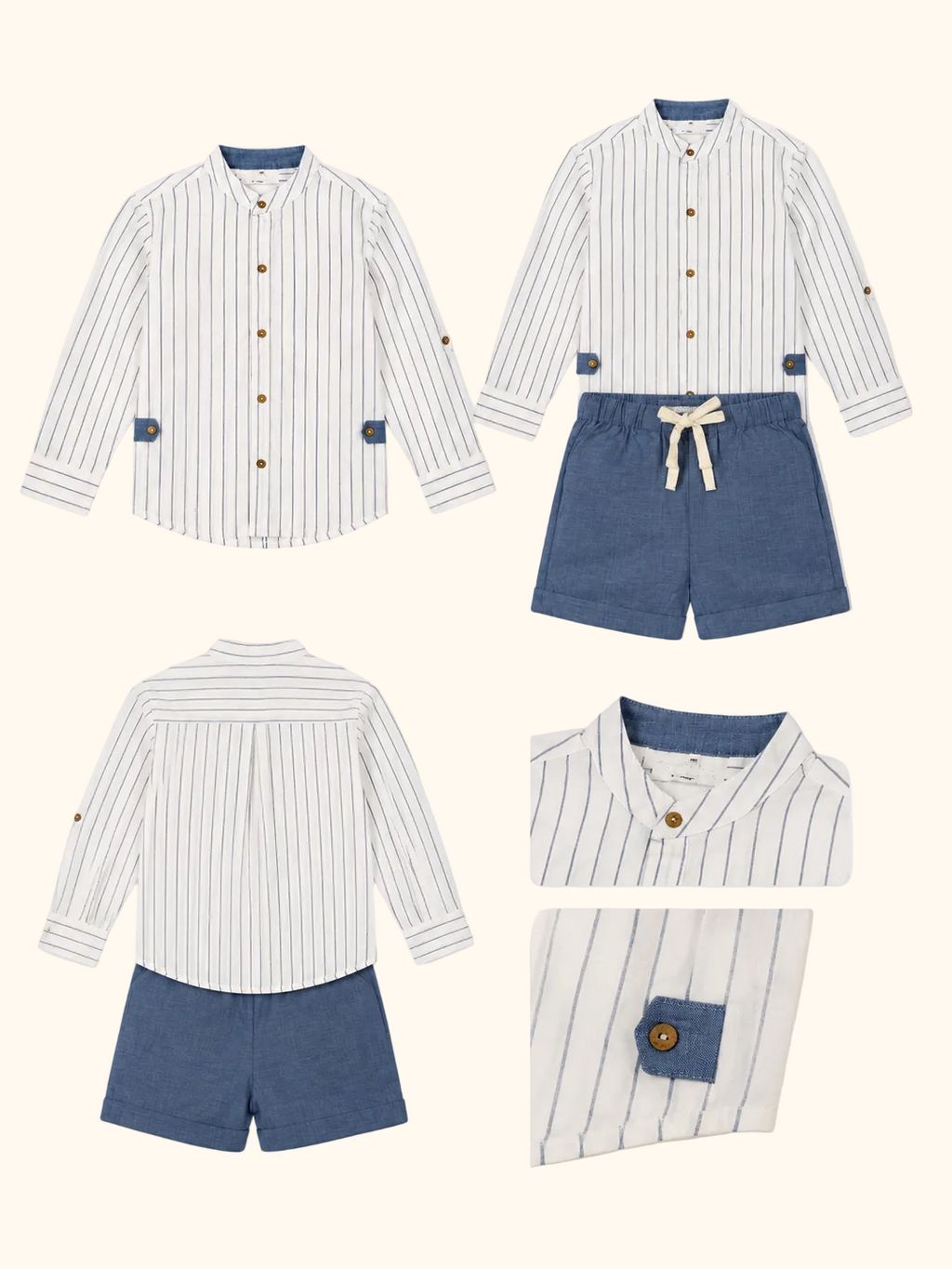 Blue Pinstripe Shirt & Shorts Set