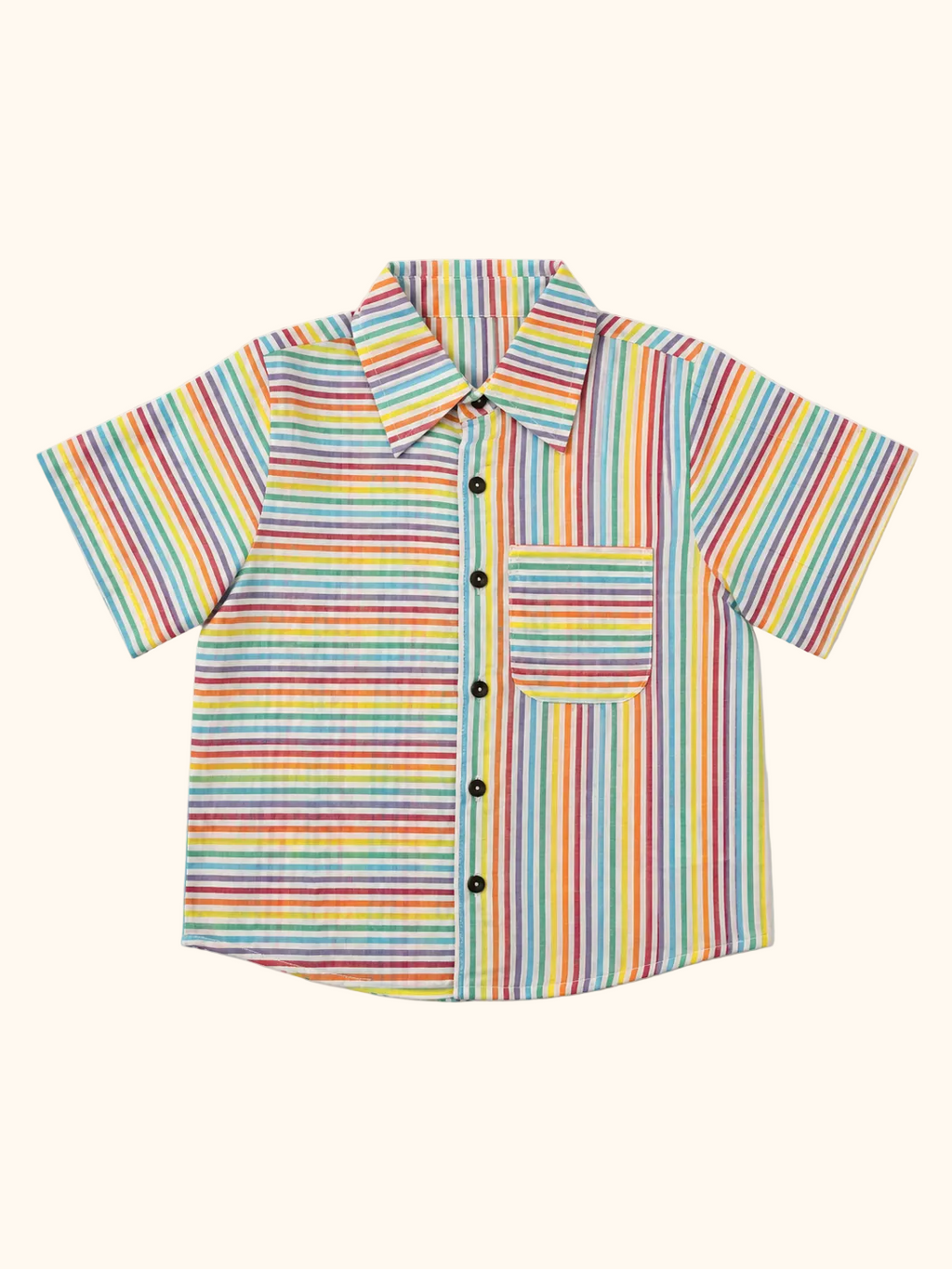 Rainbow Stripe Shirt & Beige Shorts Set