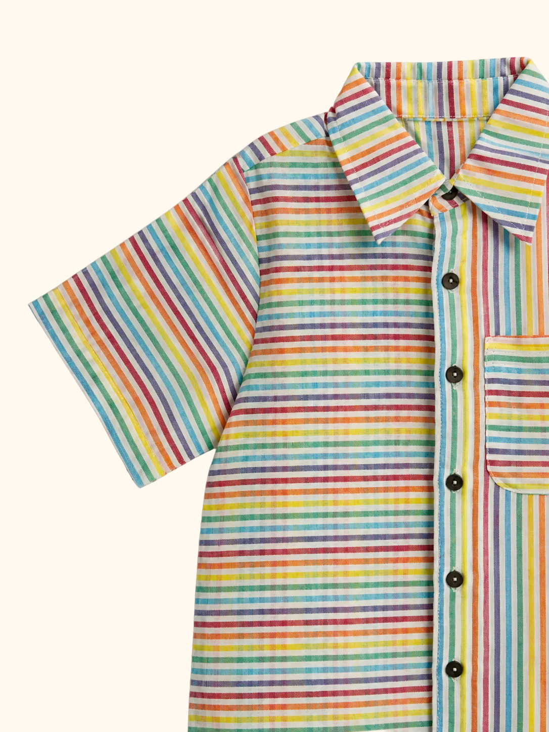 Rainbow Stripe Shirt & Beige Shorts Set