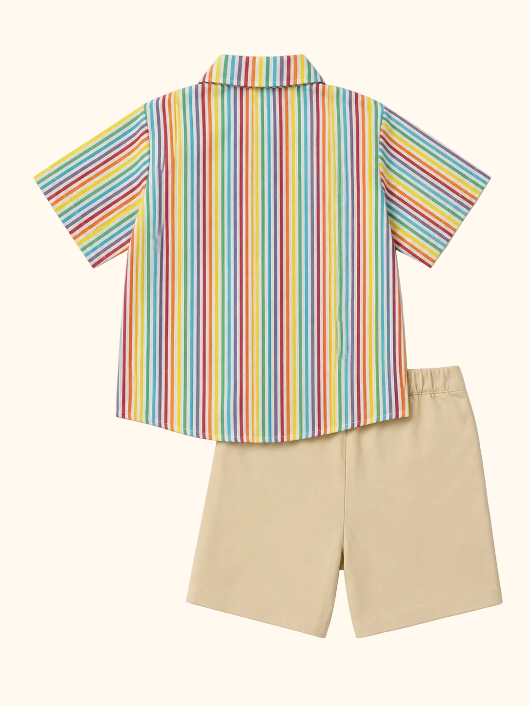 Rainbow Stripe Shirt & Beige Shorts Set