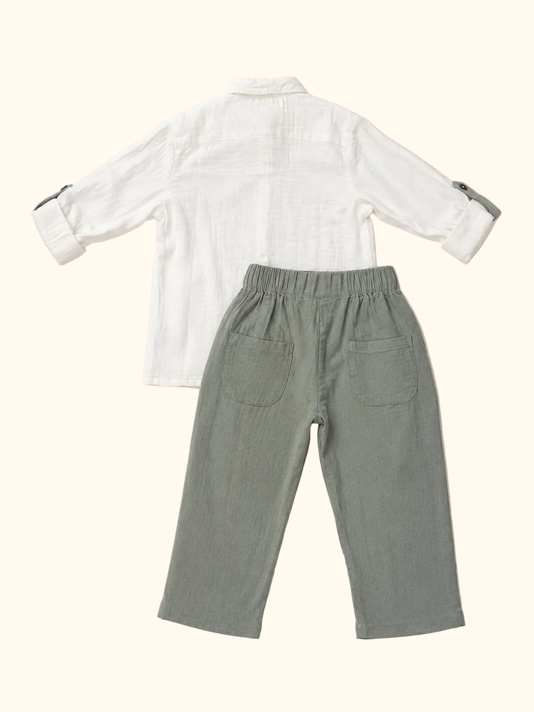Muslin White Shirt & Sage Green Pants Set