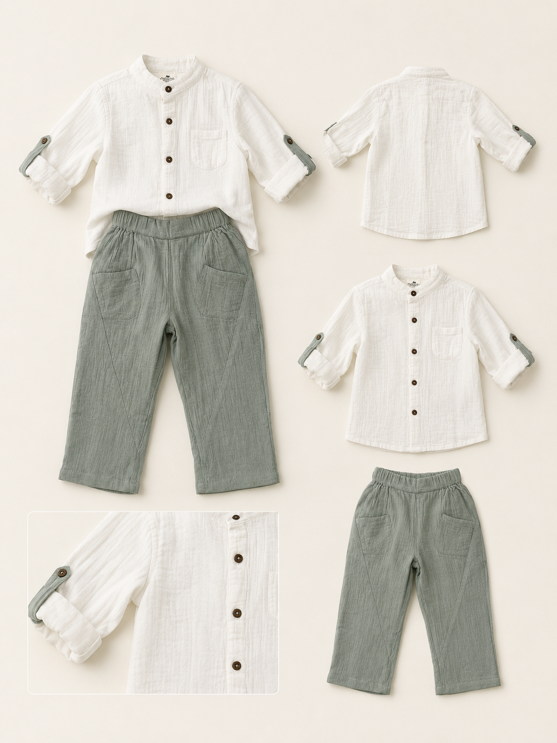 Muslin White Shirt & Sage Green Pants Set