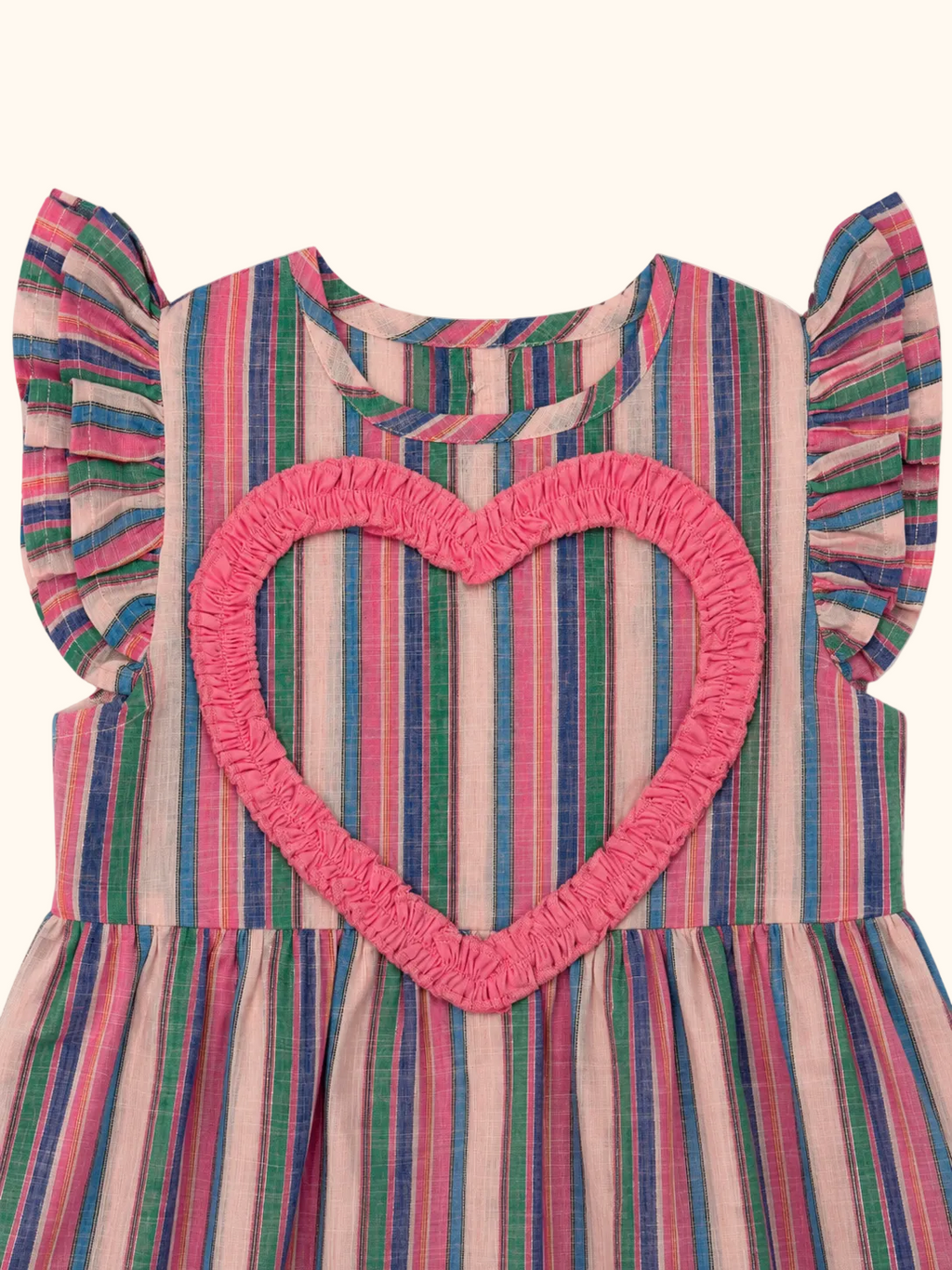 Multicolor Striped Heart Ruffle Dress