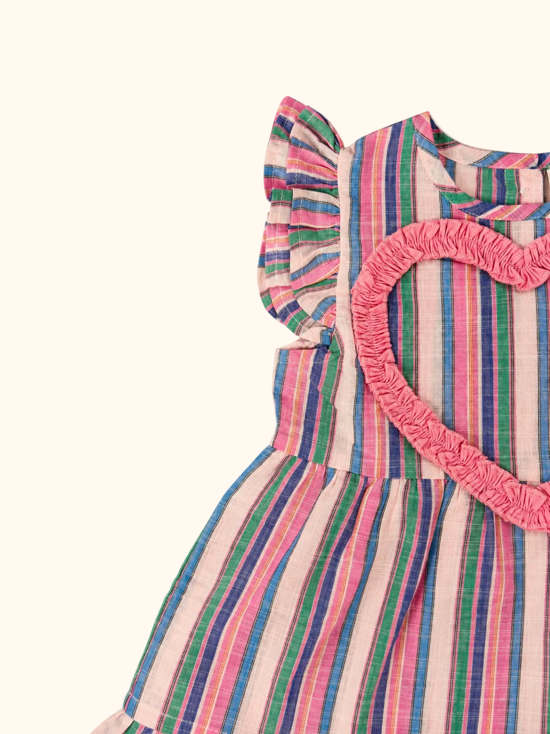 Multicolor Striped Heart Ruffle Dress