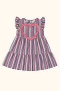 Multicolor Striped Heart Ruffle Dress