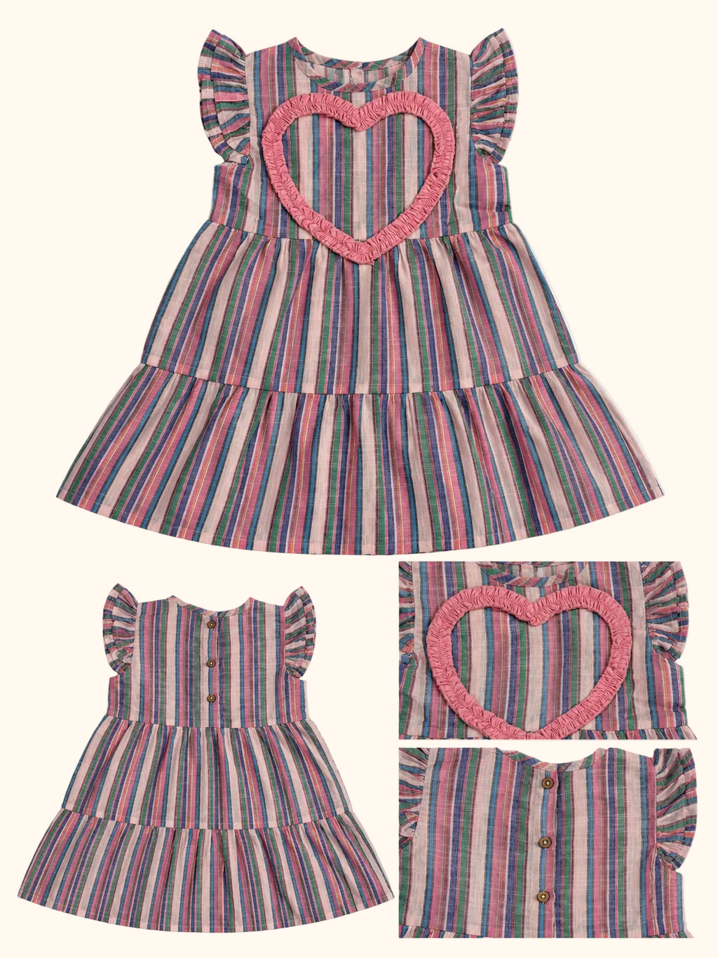 Multicolor Striped Heart Ruffle Dress