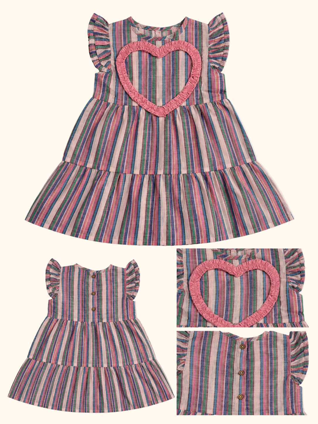 Multicolor Striped Heart Ruffle Dress