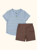 Sky Blue Stripe Shirt & Brown Shorts Set