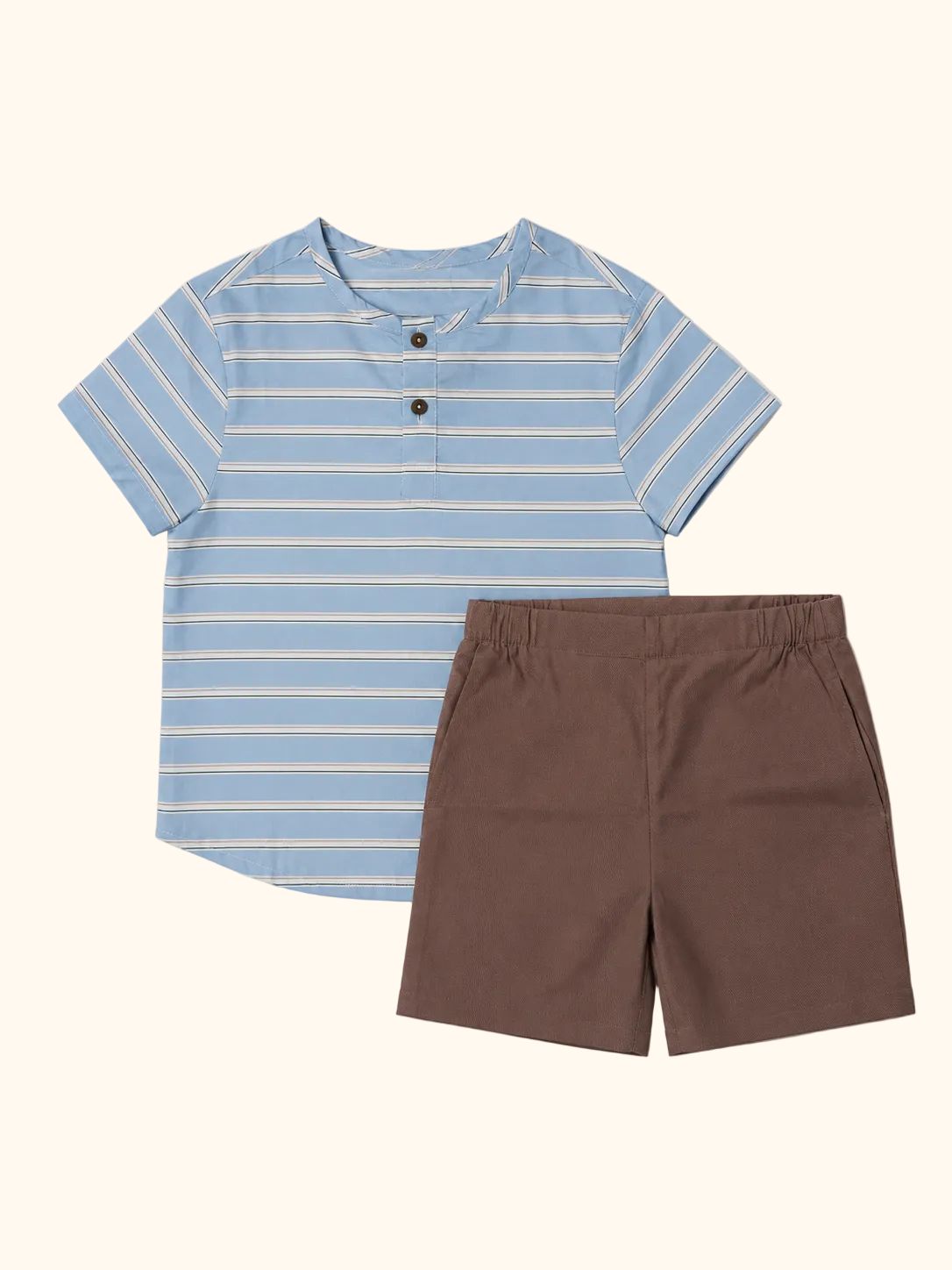 Sky Blue Stripe Shirt & Brown Shorts Set