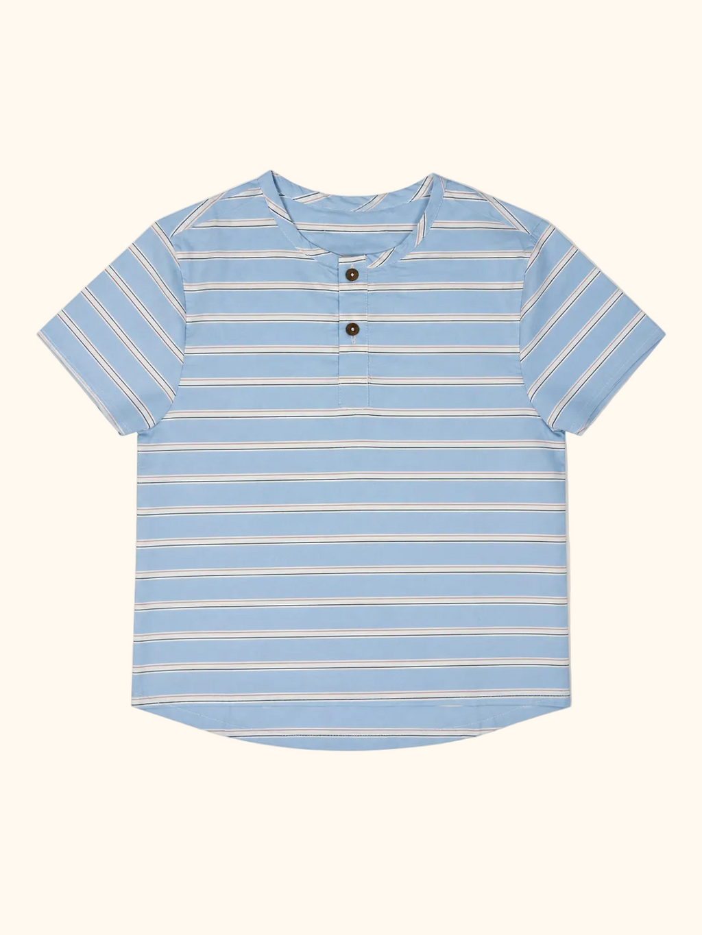 Sky Blue Stripe Shirt & Brown Shorts Set
