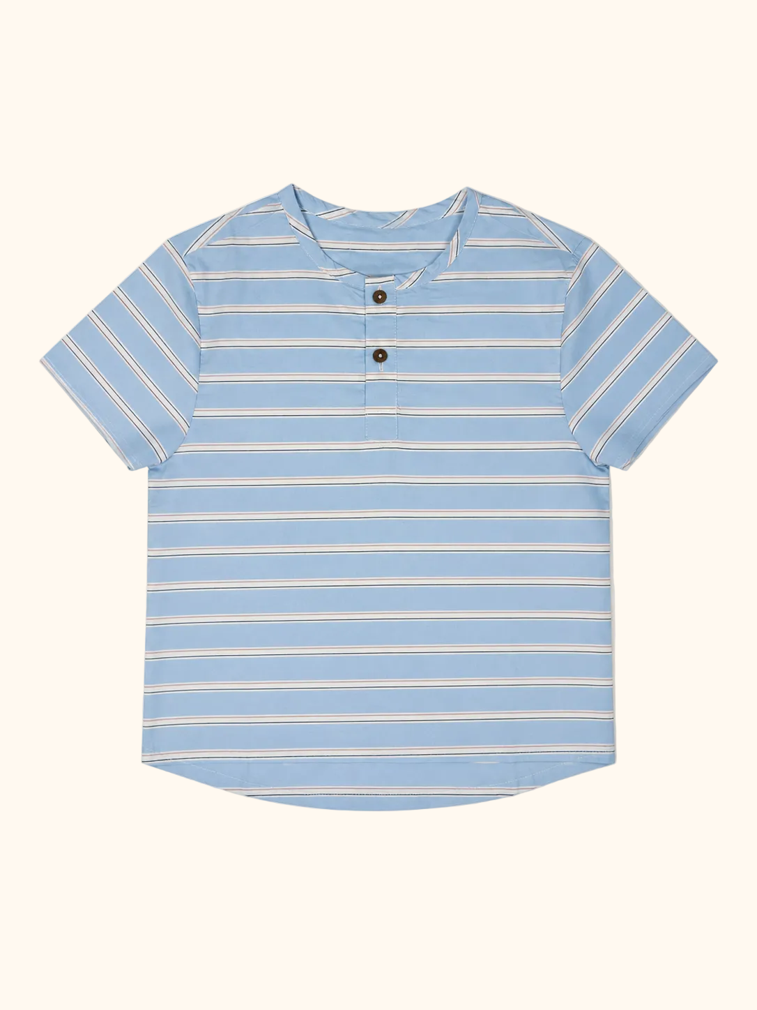 Sky Blue Stripe Shirt & Brown Shorts Set