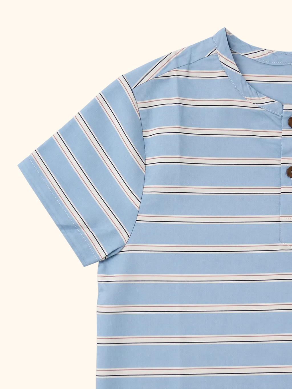 Sky Blue Stripe Shirt & Brown Shorts Set