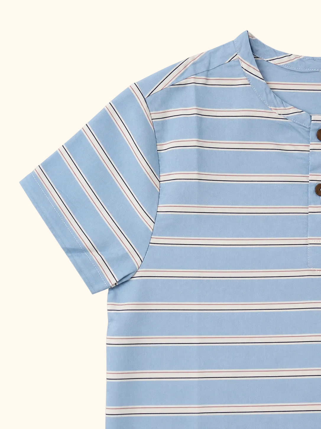 Sky Blue Stripe Shirt & Brown Shorts Set