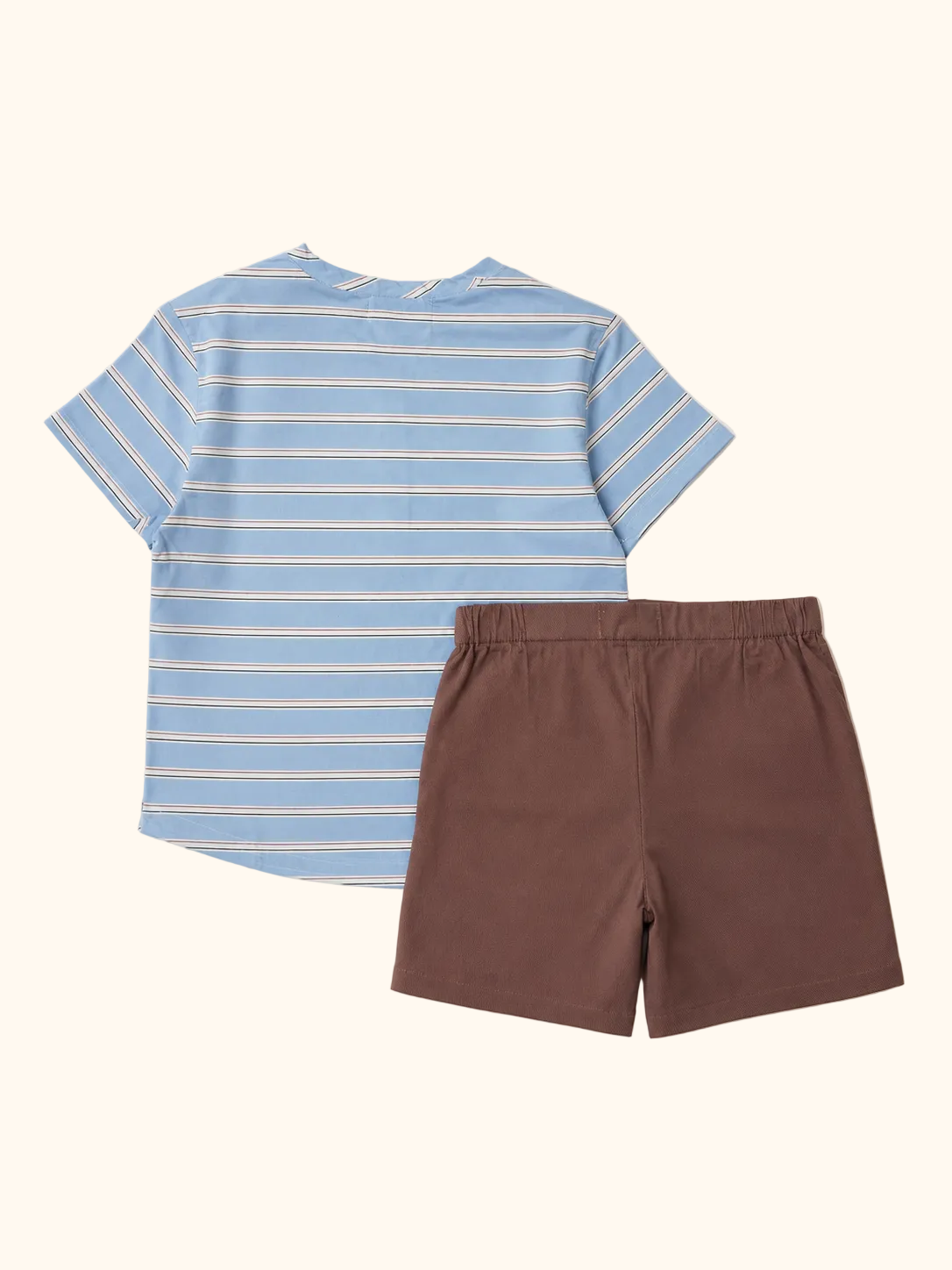Sky Blue Stripe Shirt & Brown Shorts Set