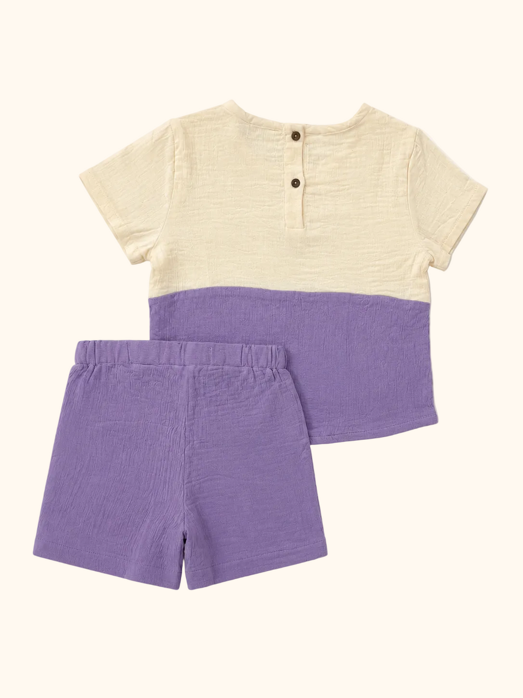 Muslin Ivory & Purple Color-block Tee & Shorts Set
