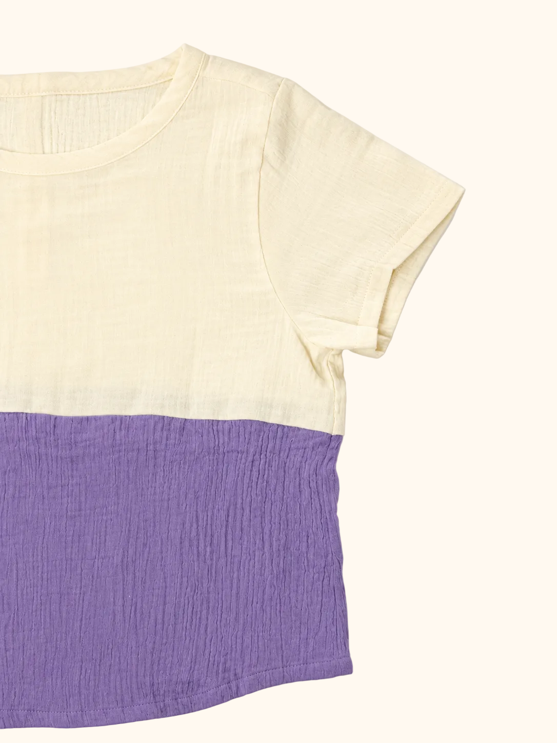 Muslin Ivory & Purple Color-block Tee & Shorts Set