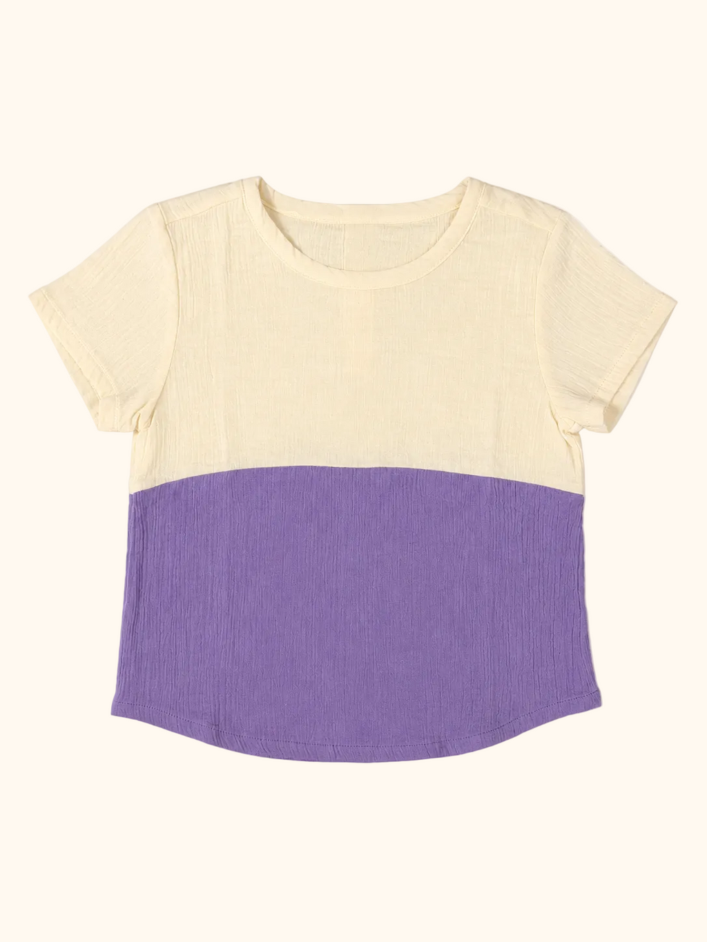 Muslin Ivory & Purple Color-block Tee & Shorts Set