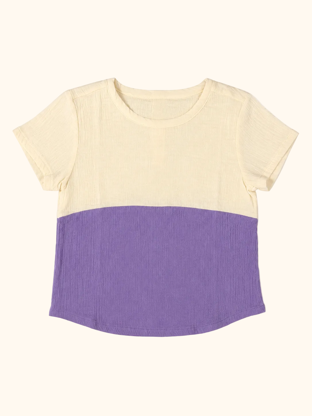Muslin Ivory & Purple Color-block Tee & Shorts Set